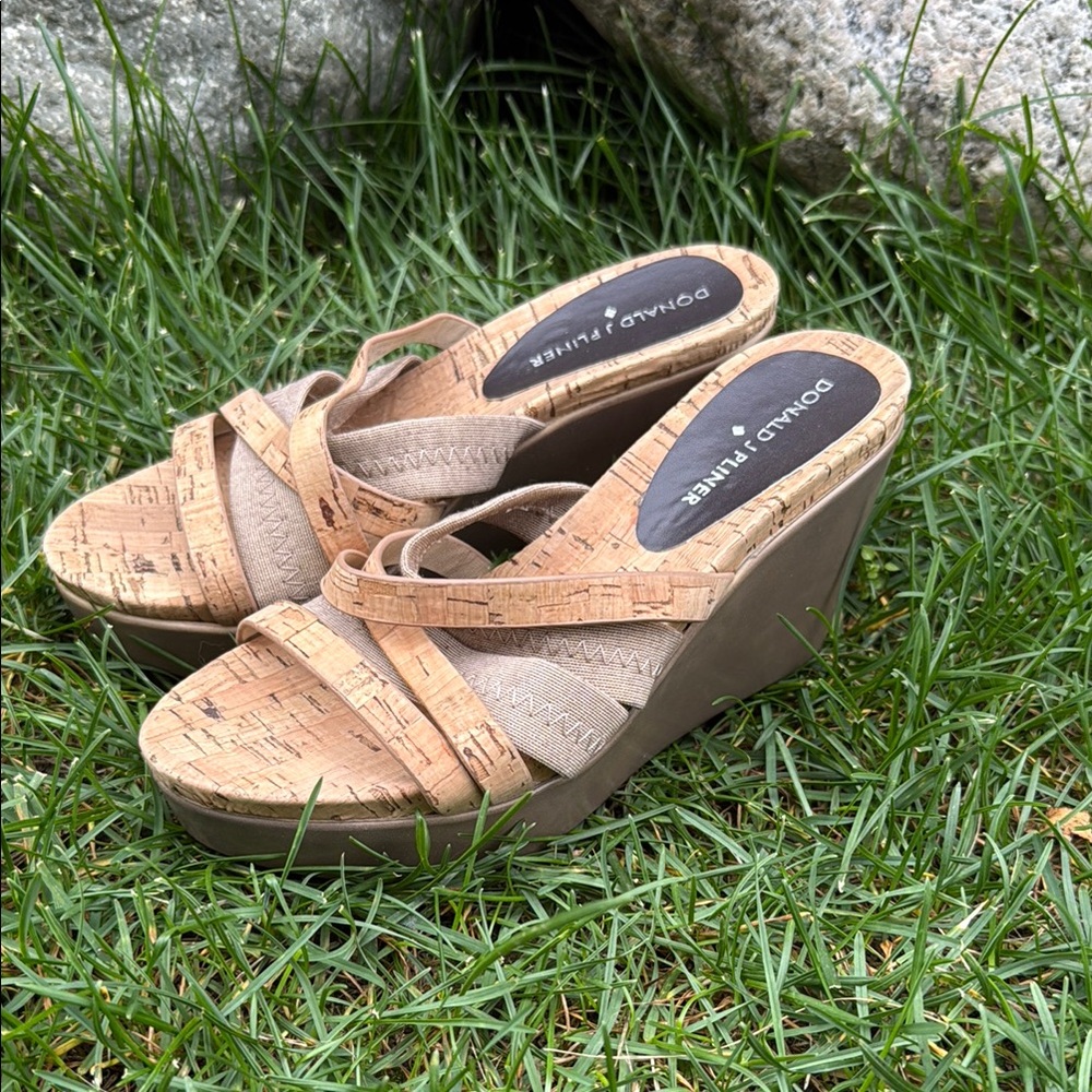 Donald J. Pliner Cork and Beige Wedge Sandals